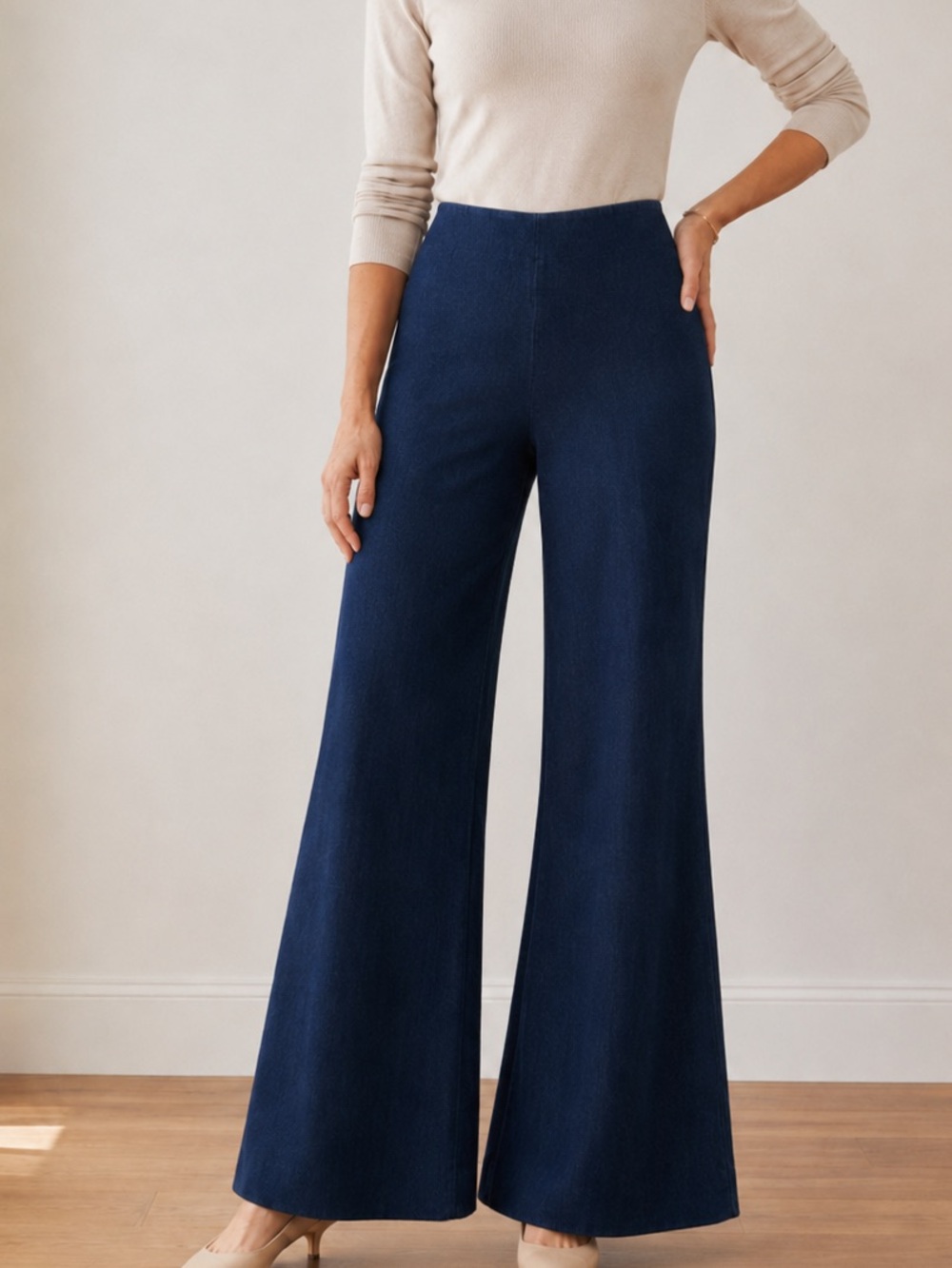 Jeans Women with Control by Renee Greenstein 
Wide Leg Knit Pants in Navy